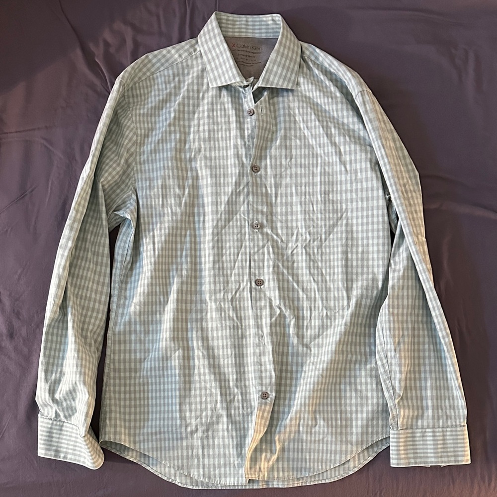 Calvin Klein Light Green Checkered Button Down Shirt